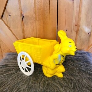 Vintage Mid Century Cowboy Bunny Blow Mold Wagon On Wheels